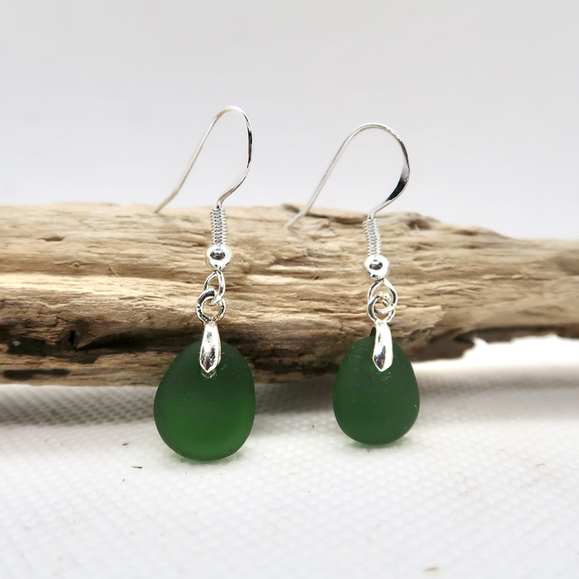 Green Seaglass Drop Earrings