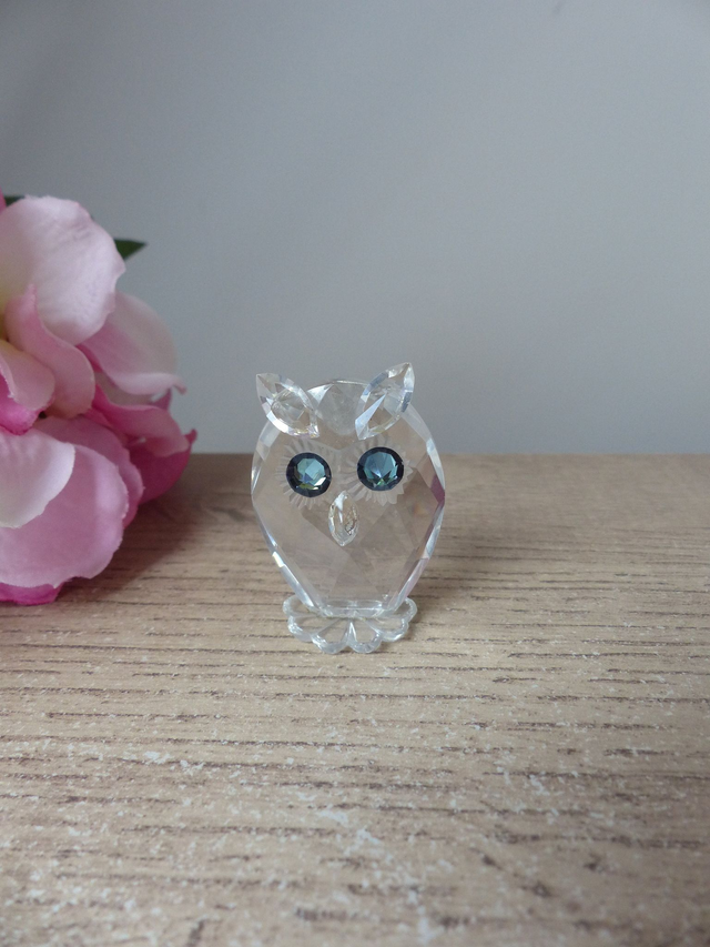 Figurine miniature oiseau hibou en verre, Sculpture hibou en verre d'art vintage, Décoration Intérieur, Cadeau hibou porte- bonheur chance