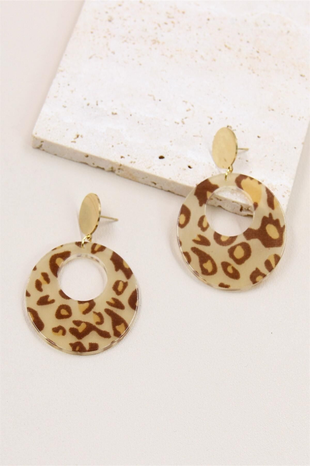 Boucles d'Oreilles Géométriques en Résine Léopard et Acier Inoxydable

