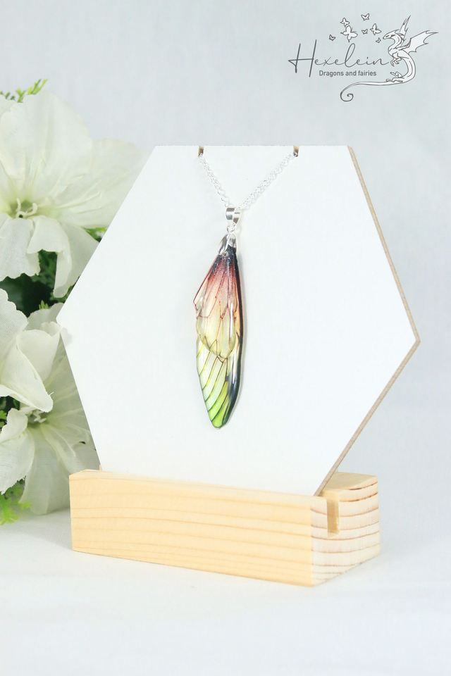 Red green fairy wings pendant