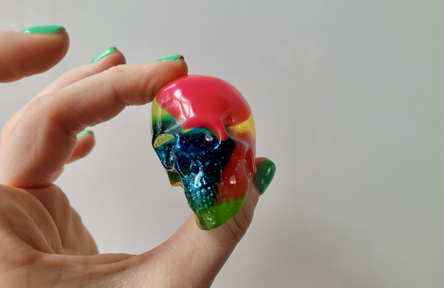 Skull Ornament - Medium -  Rainbow Glitter