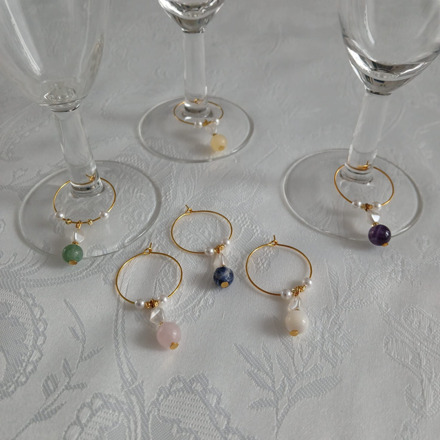 Wijnglas Markeerders  (set van 6) met Edelsteenhangers (13.013)