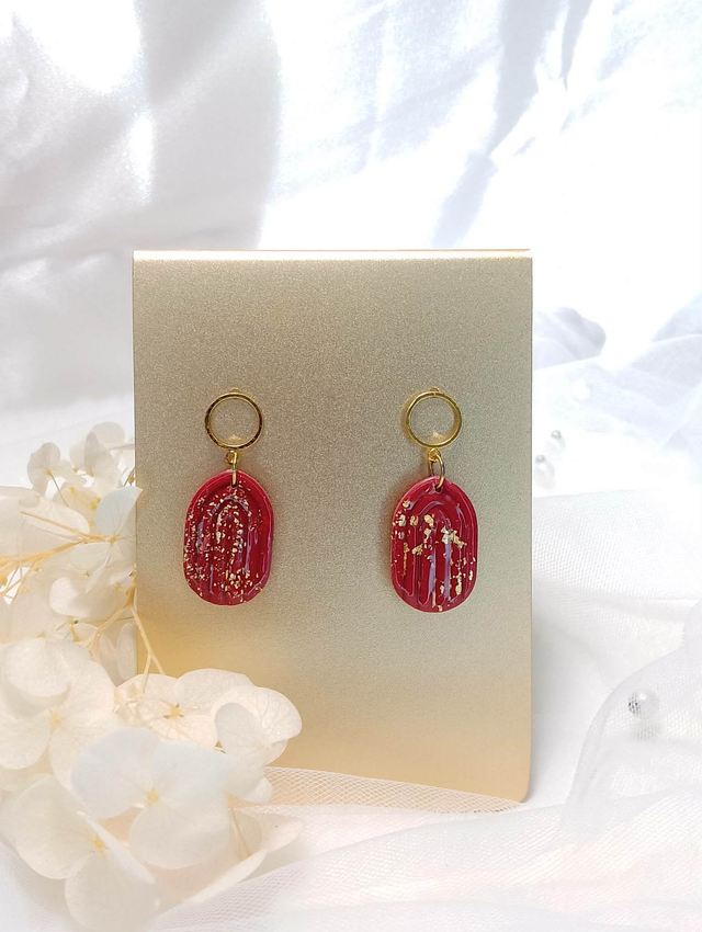 Boucles d'Oreilles "Anneaux Eclats de Rubis Doré"