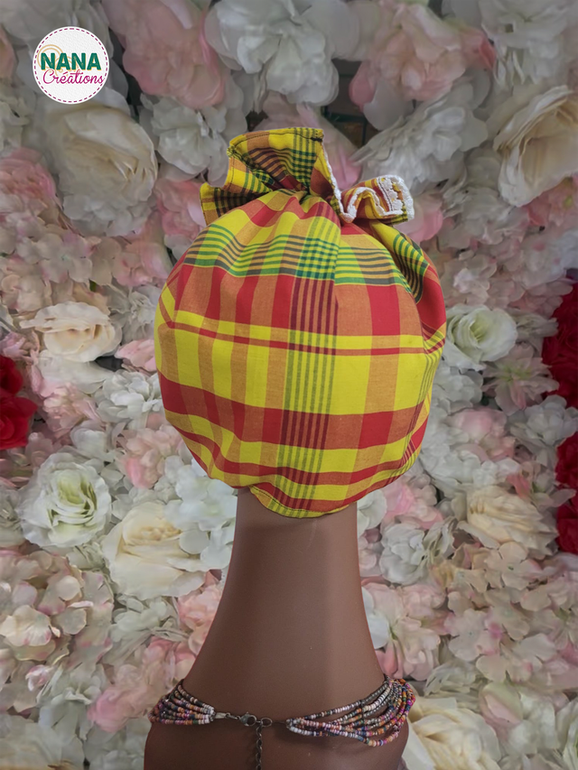 Turban Bonnet Madras 100% Coton avec intérieur Satin - Fait main | Protection cheveux | Anti-frisottis