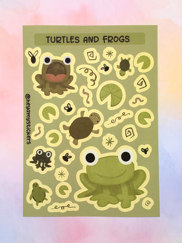 Turtles and Frogs Sticker Sheet