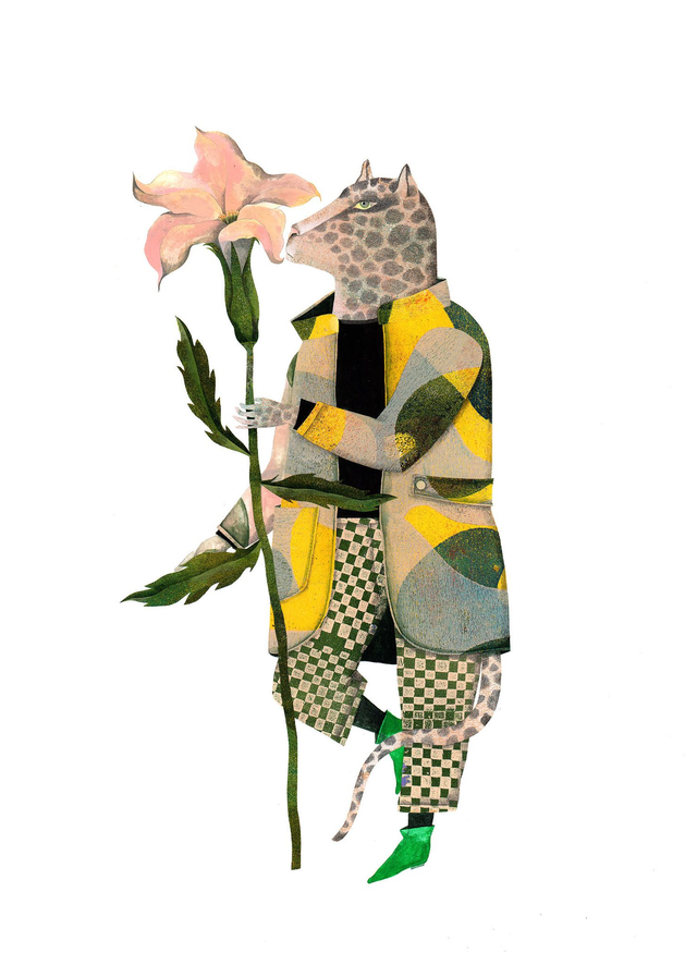 Carte de luxe, format A5, Panthère costumée, Portraits de panthère avec fleur de lys, Animaux habillés