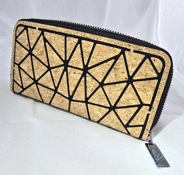 Porte-monnaie "Majesty" en liège naturel thermocollé sur toile de coton noir