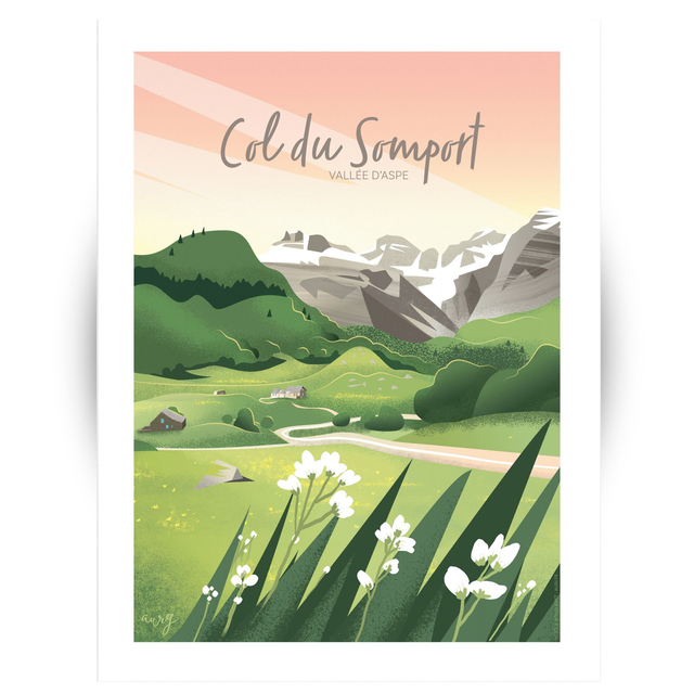 Affiche Col du Somport, Pic d'Aspe, vallée d'Aspe 30x40