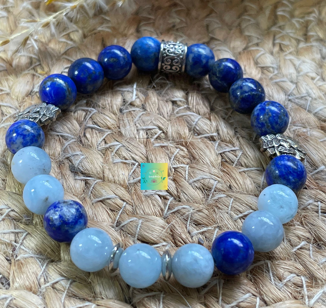 🐟BRACELET EN LAPIS LAZULI ET AIGUE MARINE