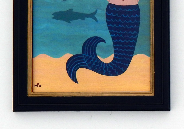 Framed Naive Mermaid Folklore Fine Art Print With Sailboat