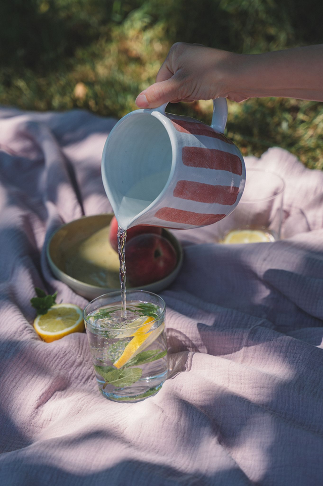 Carafe blanche à rayures roses 🤍
