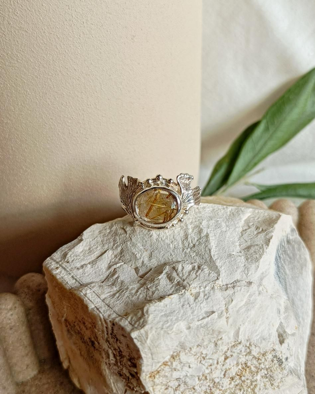 Anello Gingko e Quarzo