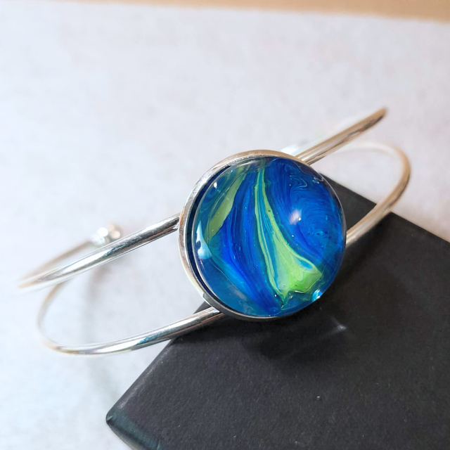 HARMONIE AQUATIQUE - Bracelet jonc - Bleu et vert, ajustable