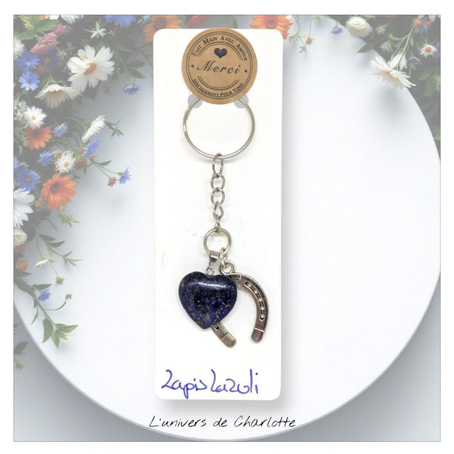 Porte-clés "Lapis lazuli" fer à cheval PC-013