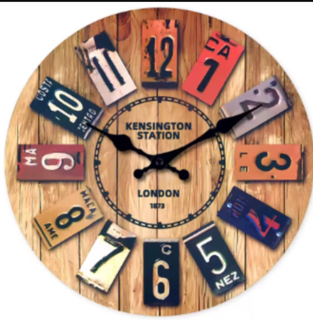 Ronde wandklok van hout Kensington Station London (25cm)