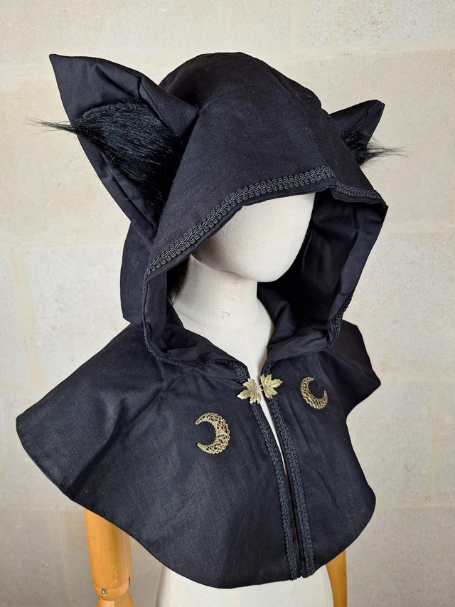 Capuchon à oreilles en lin Noir