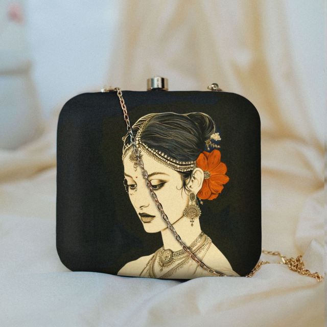 Woman Portrait Printed Clutch Bag