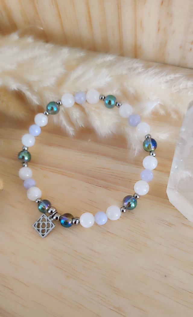 Bracelet "Ménopause et Bouffée de chaleur" Calcédoine bleue et Pierre de Lune