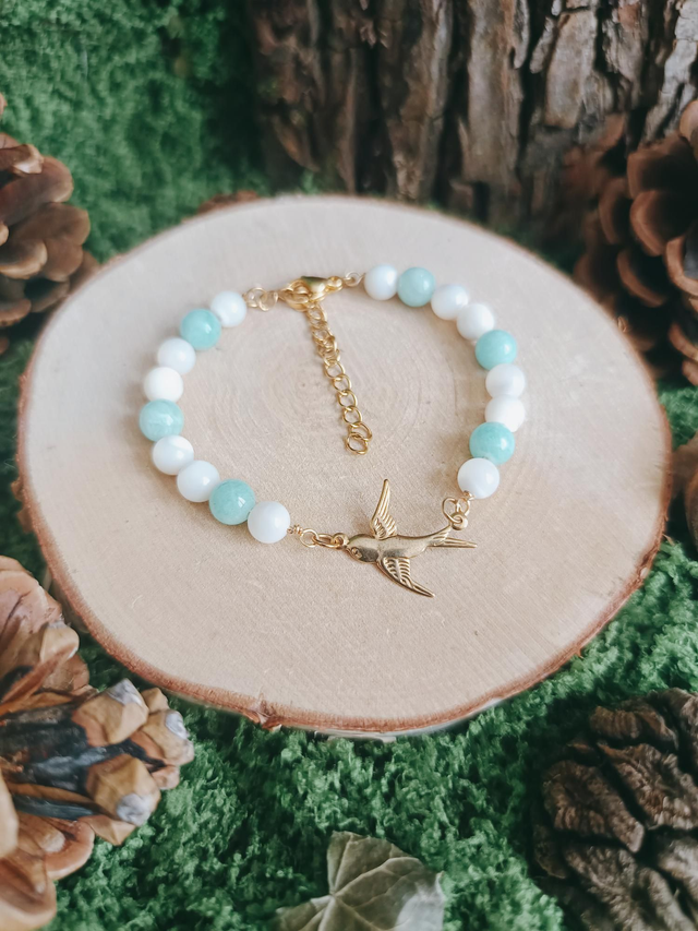 BRACELET - PEACE &amp; LOVE (amazonite et nacre)