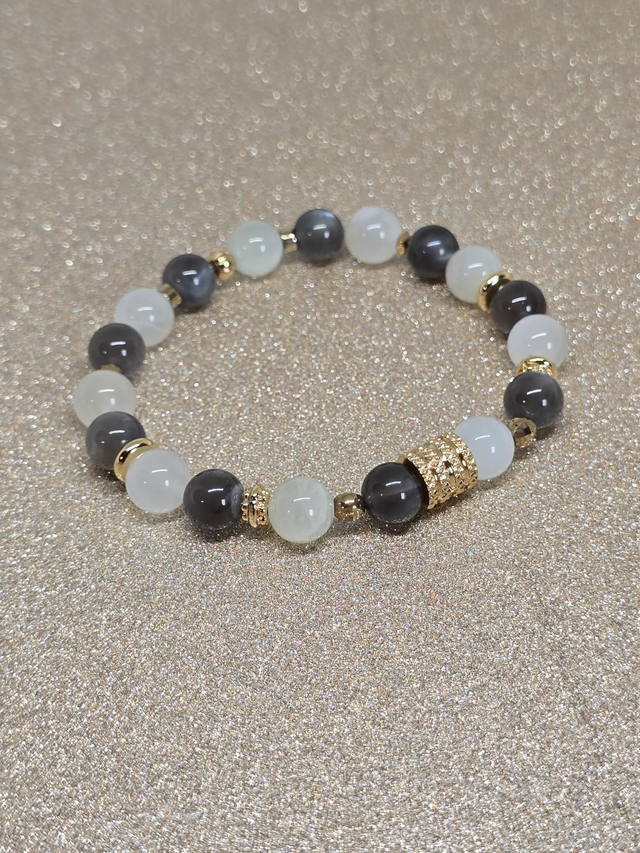 Bracelet Pierre de lune noire et blanche en 0,8 cm