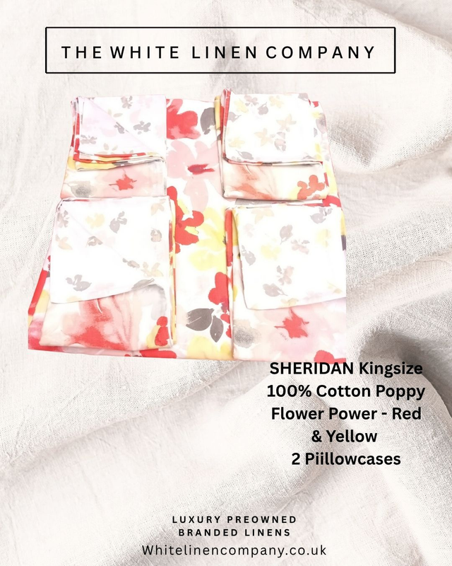 SHERIDAN - kingsize 100% Cotton Poppy Flower Power - Red Yellow Pink Grey - 2PC
