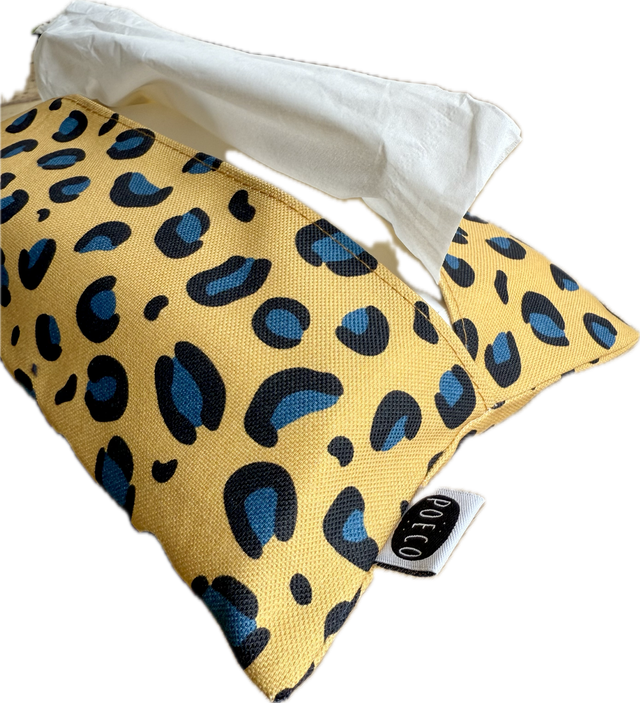 Pochette mouchoirs - LEOPARD ( jaune - turquoise )