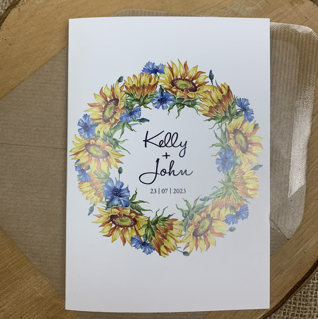 Sunflower &amp; cornflower design - concertina Wedding invitations - including guest information &amp; RSVP
