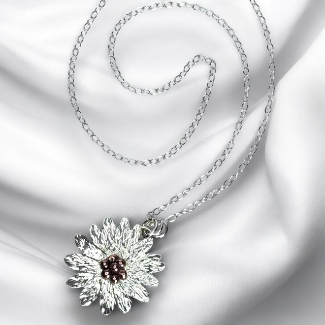 Silver and Copper Daisy Pendant