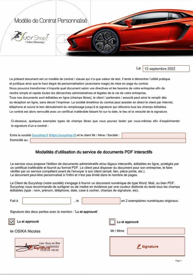Création e-Document (PDF) / Contrat dynamique