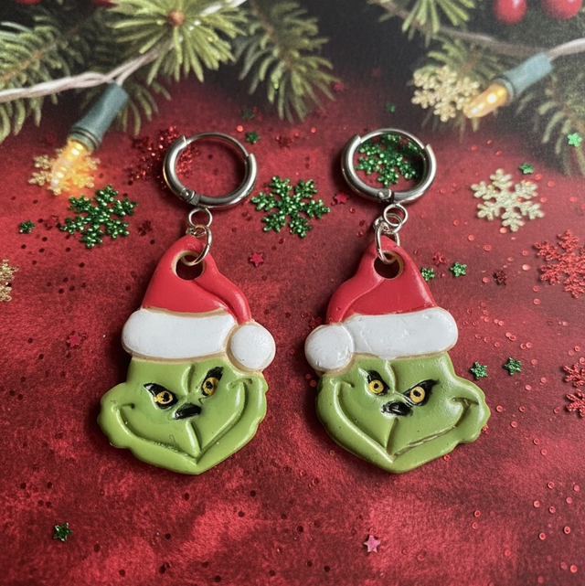 Polymer Clay Grinch Earrings