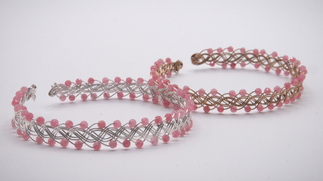 Bracelet tressé orné de tourmalines roses facettées