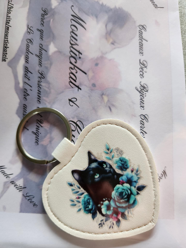 Porte-clés Chat en similicuir   &quot;NO  the cat &quot;   
