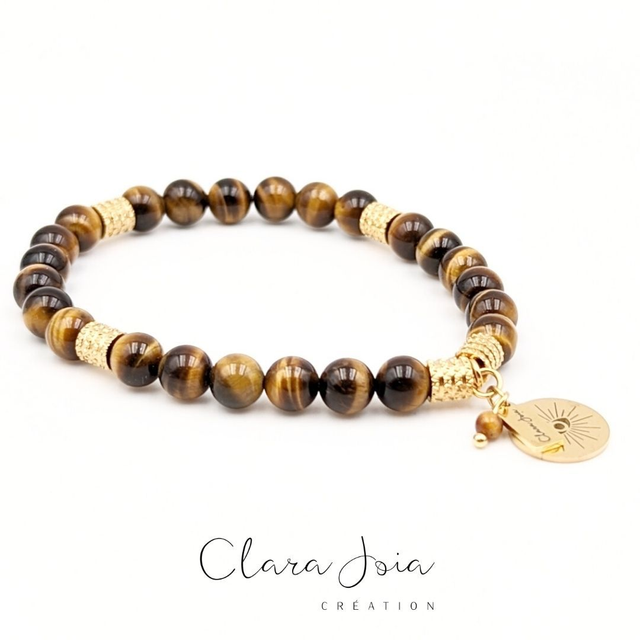🧿 Bracelet "Force Intérieure" – Œil de Tigre &amp; Acier Doré