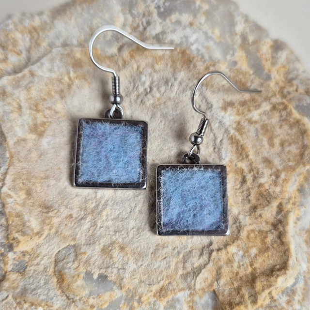 Merino Wool Dangle Earrings, Pale Blue