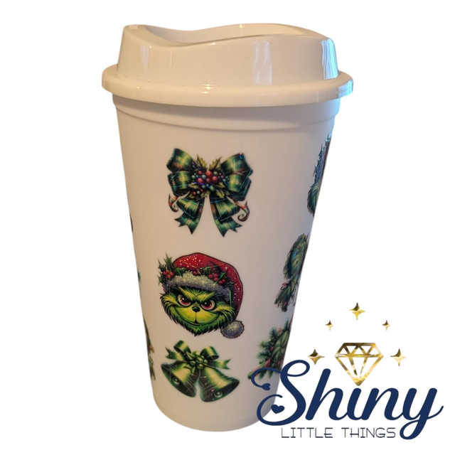 White Plastic Grinch Coffee Cup