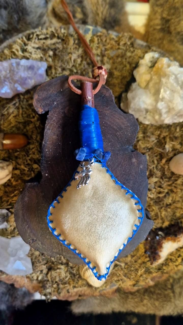 Red Stag Shamanic Necklace Rattle with Sodalite