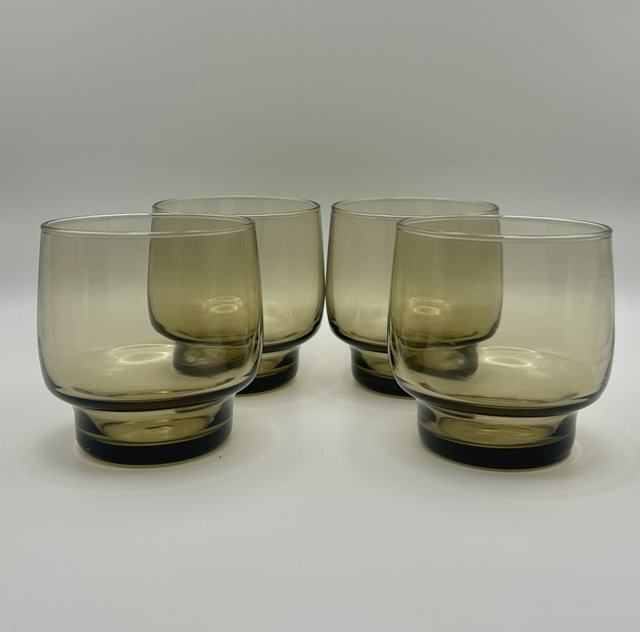 1970s Libbey Tawny Smoked Brown Glass Tumblers Set Of Four
