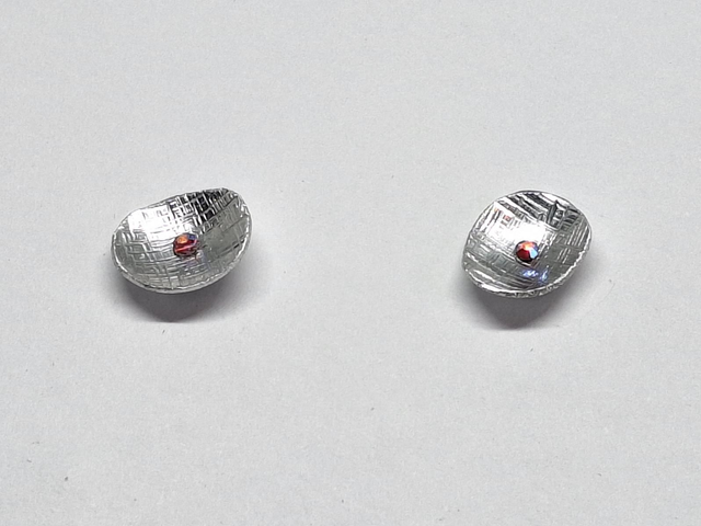 Textured Dome Earrings with Pink Stones 