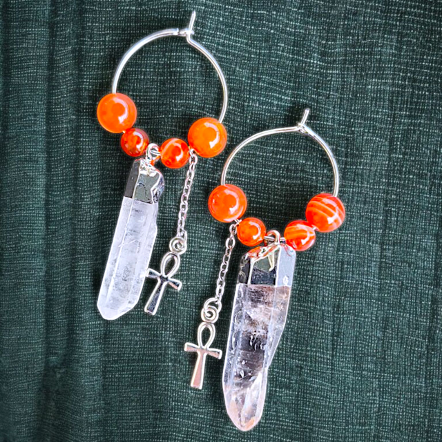 Boucles d'oreilles SEKHMET - Croix d'Ankh et cornaline