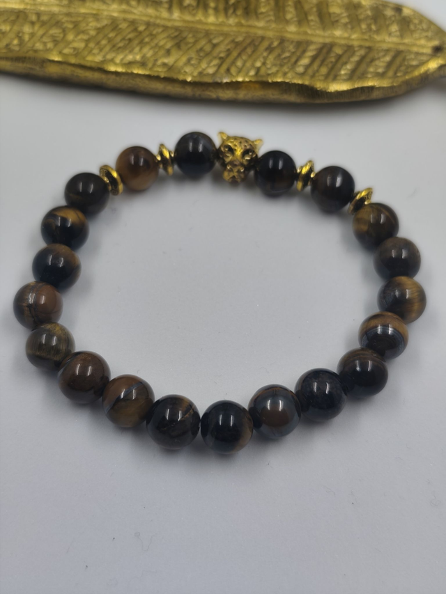 Bracelet Œil de Tigre &amp; Acier inoxydable jaune
