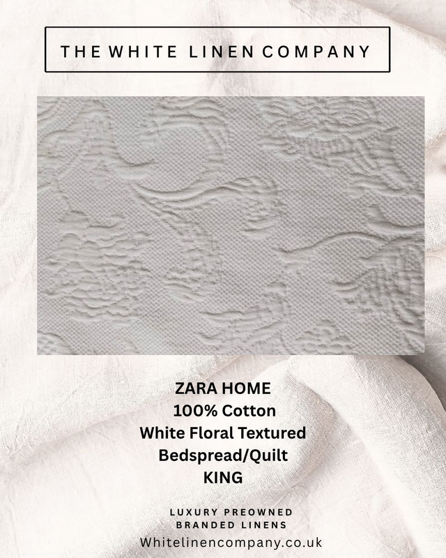 ZARA HOME White Floral Textured Scallop Bedspread Quilt KING