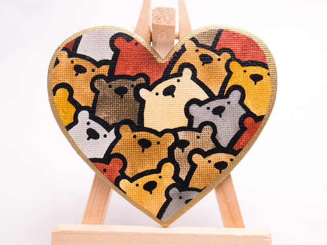 MISIE magnes kształt serce ręcznie malowany akwarela