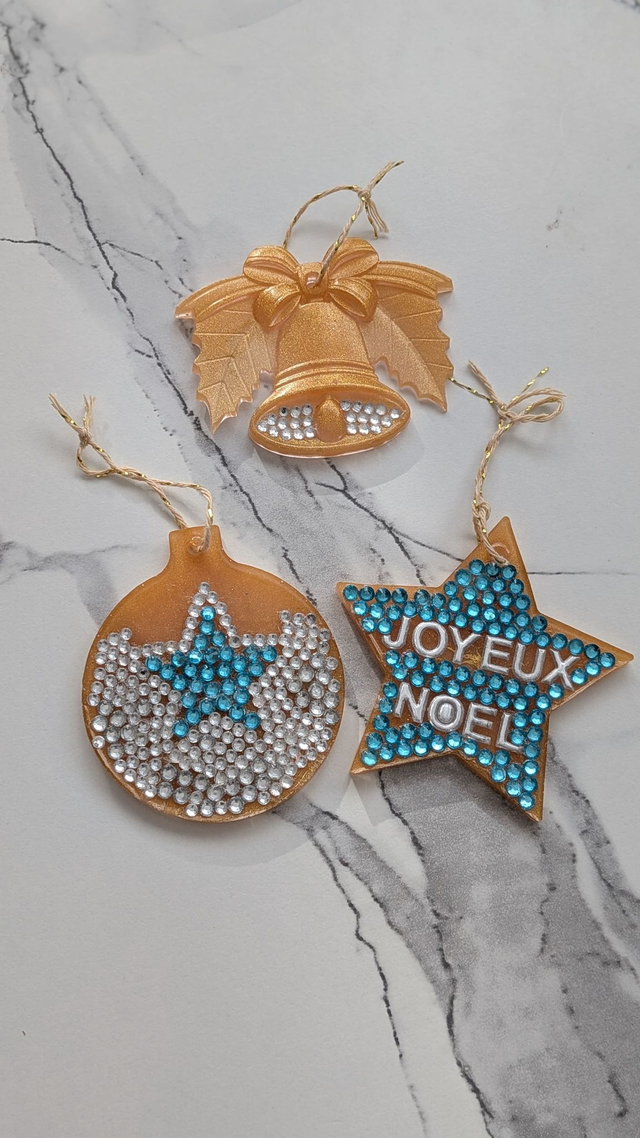 5 Suspensions de Noël en résine époxy personnalisables | couleurs or avec diamond painting