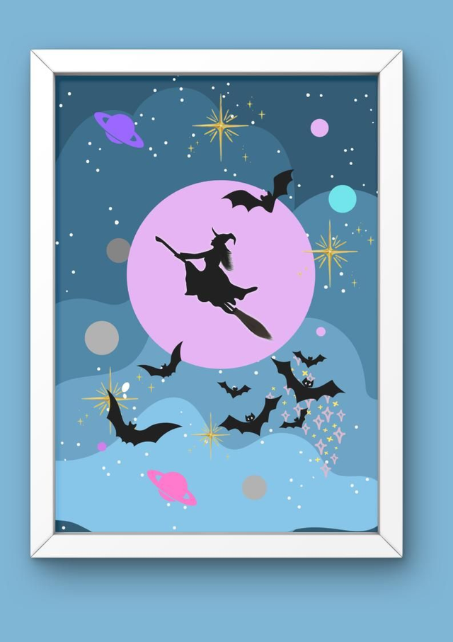 Witch In Space Art Print unframed 