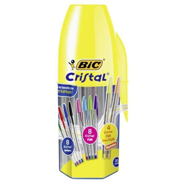 Pot de 20 stylos bille BIC Cristal Original et BI