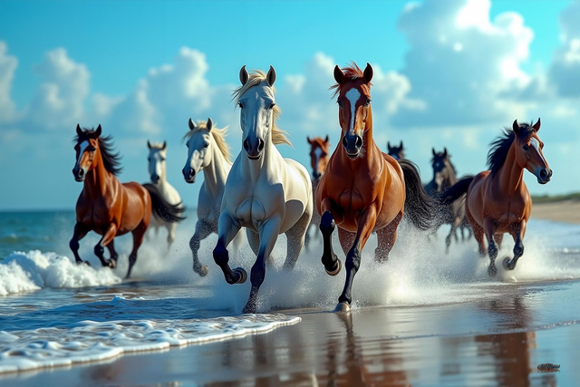 Toile & Poster Chevaux Sauvages 🐎 | Art Mural Réaliste – Liberté & Aventure 🌊