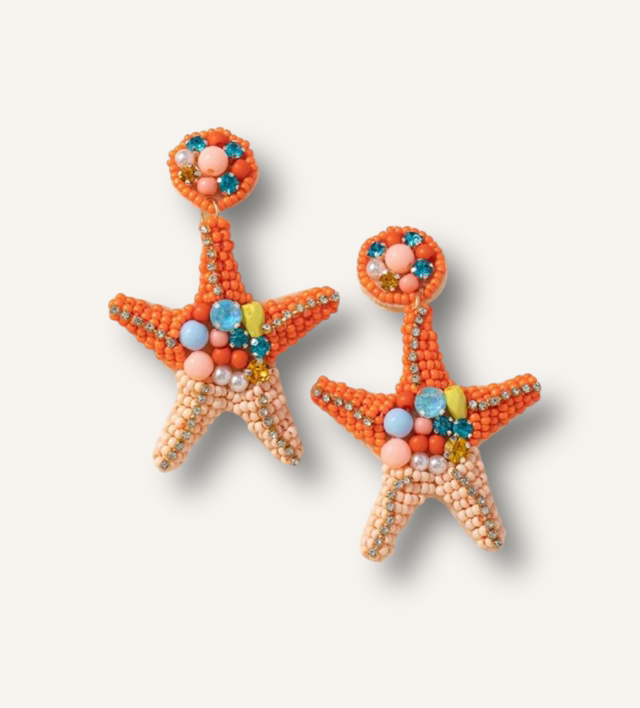 Embellished Orange Starfish Earrings