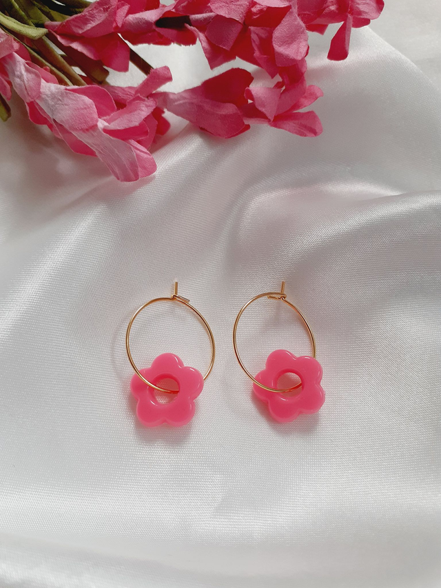Boucles d'oreilles fleur rose