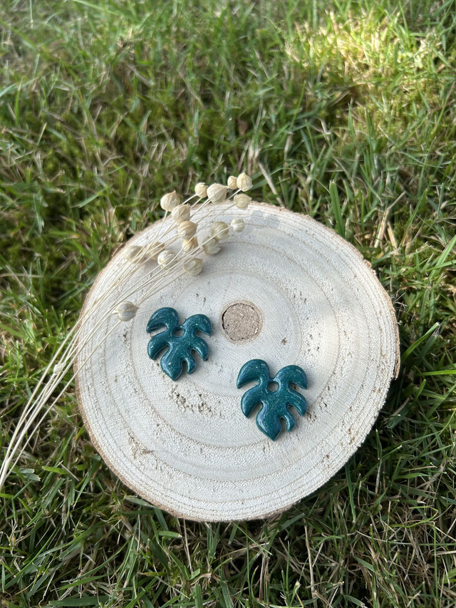 Pampilles palmier vert émeraude à paillettes 