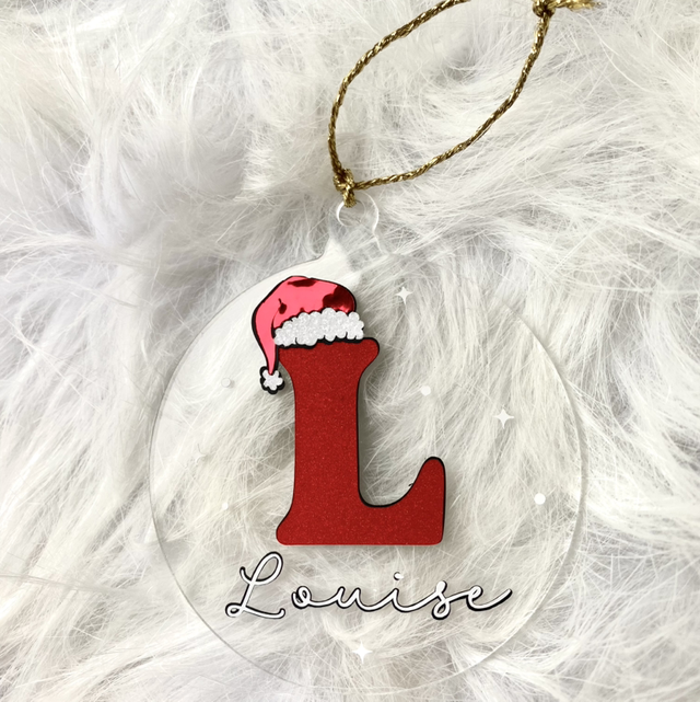 Boule de Noël acrylique plate prénom personnalisé 